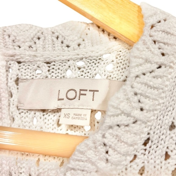 LOFT XS Scalloped Keyhole Back Open Knit Crochet Top Short Sleeved Hippy Boho - Picture 7 of 7